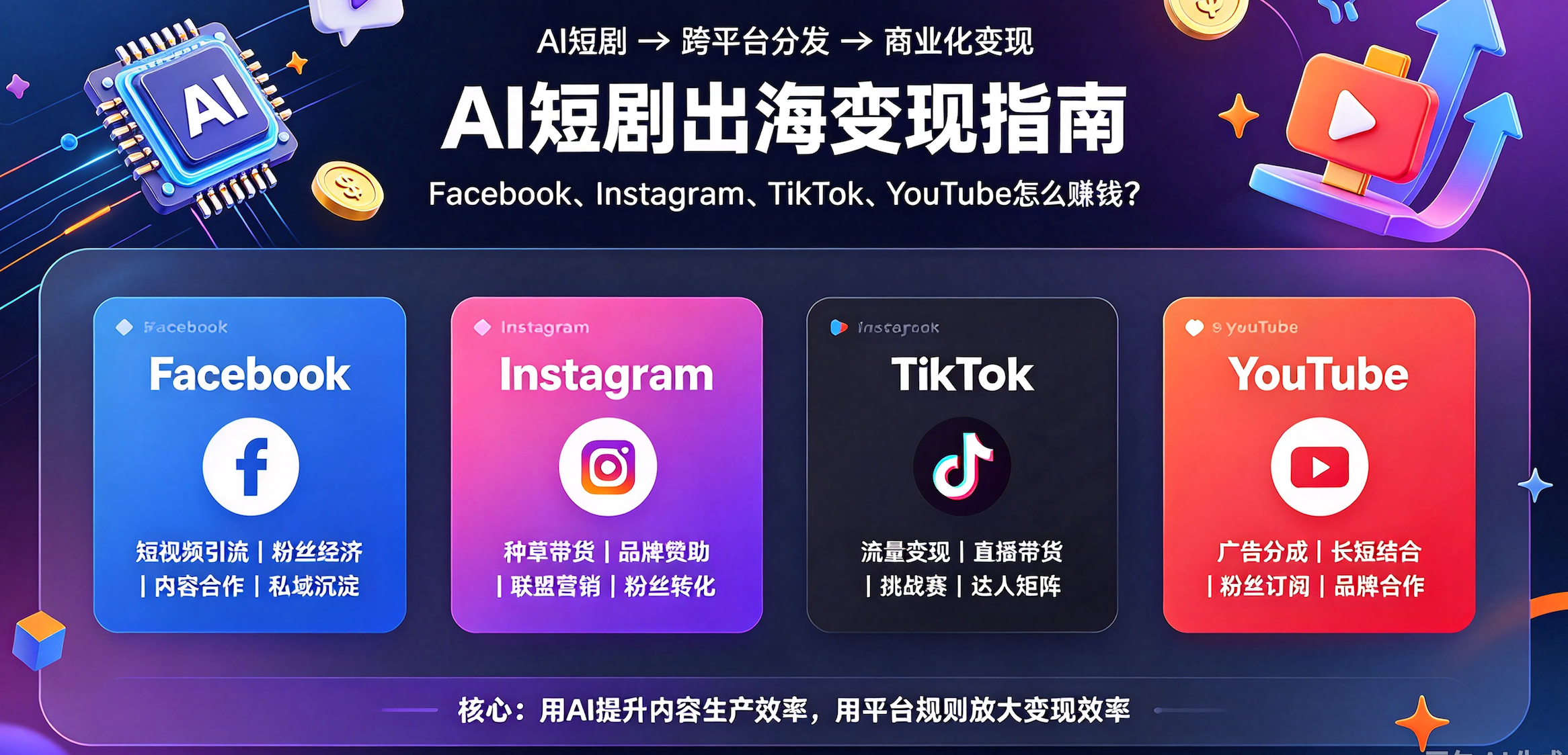 AI短剧出海变现指南:Facebook、Instagram、TikTok、YouTube怎么赚钱?